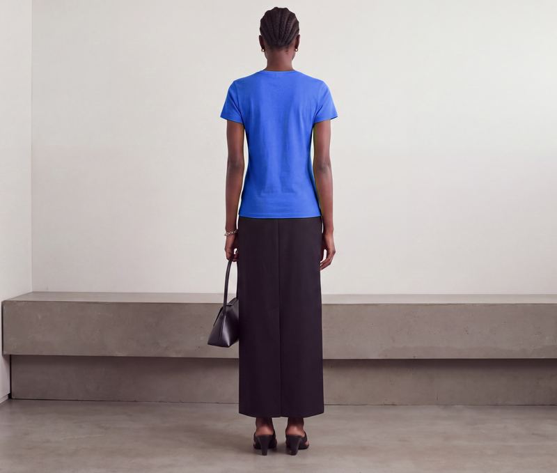 Blue printed t-shirt, back view